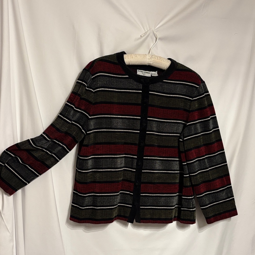 Alfred Dunner Striped Blazer- Black, Red, Green, Silver Holiday Colors. 10P